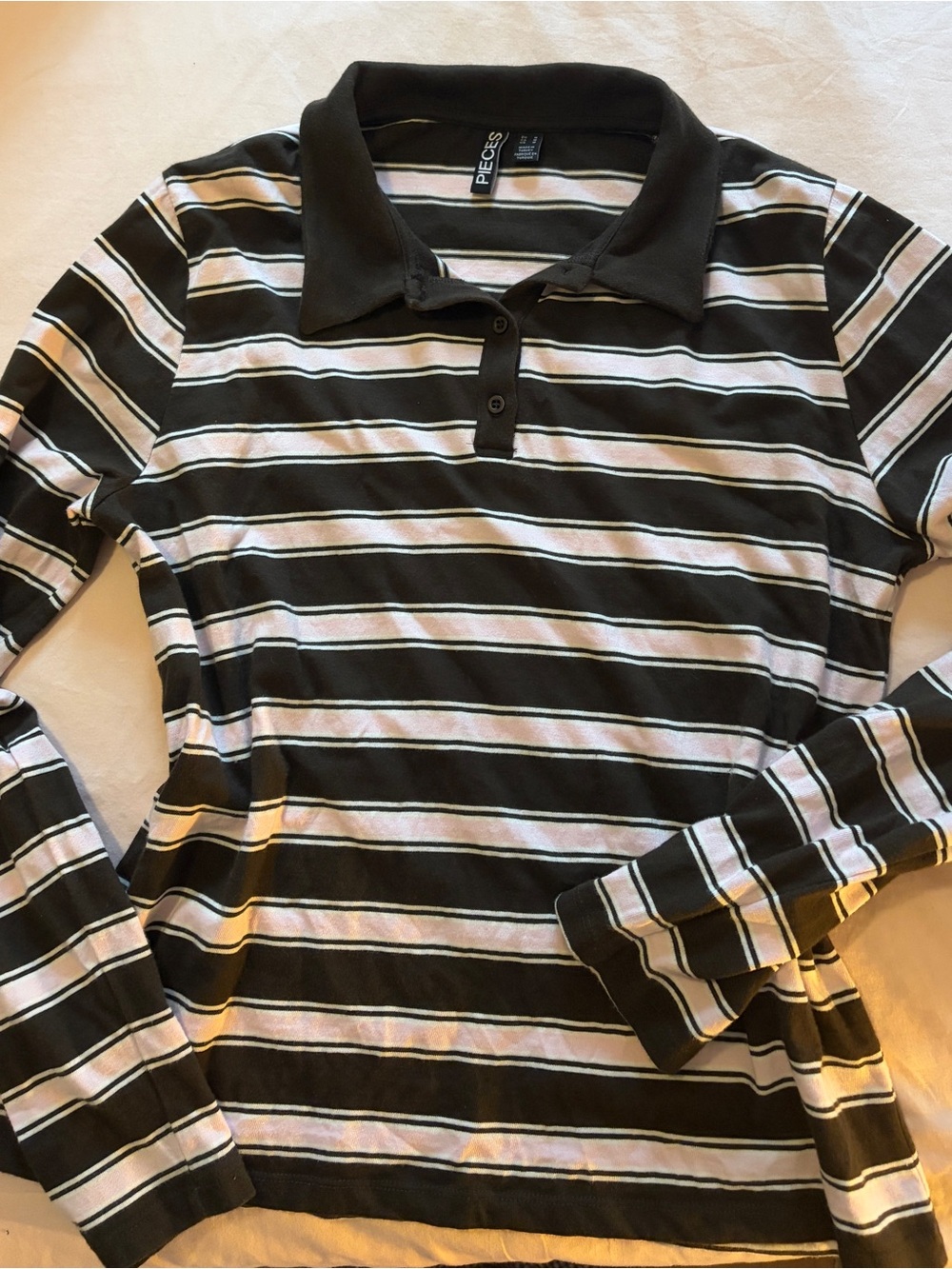 Pieces Brown & Pink Striped Long-Sleeve Polo Top